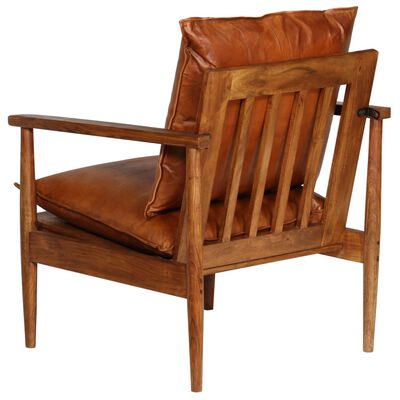 246480 vidaXL Armchair Real Leather with Acacia Wood Brown