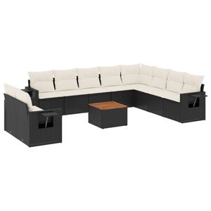 vidaXL 11 Piece Garden Sofa Set with Cushions Black Poly Rattan