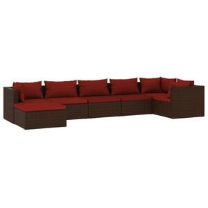 vidaXL 7 Piece Garden Lounge Set with Cushions Poly Rattan Brown