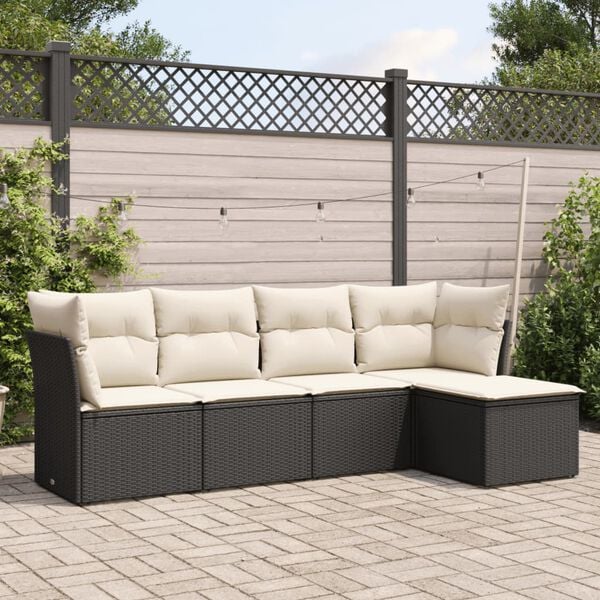 vidaXL 5 Piece Garden Sofa Set with Cushions Black Poly Rattan