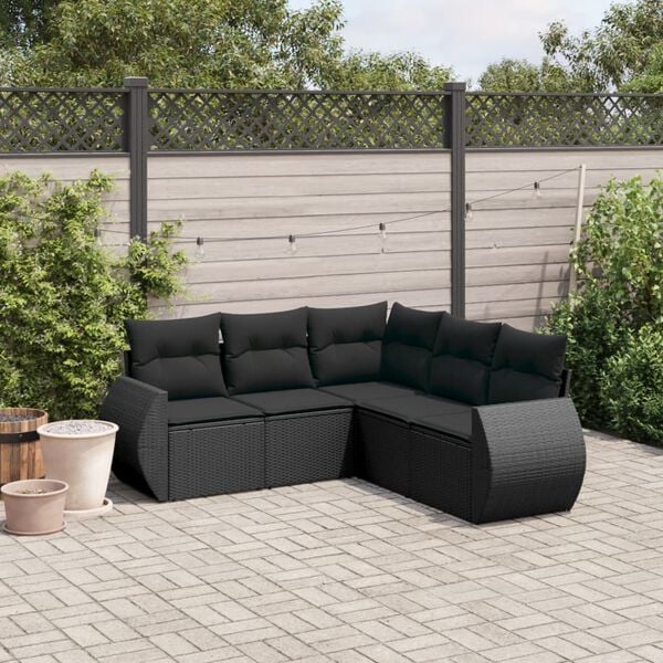 vidaXL 5 Piece Garden Sofa Set with Cushions Black Poly Rattan