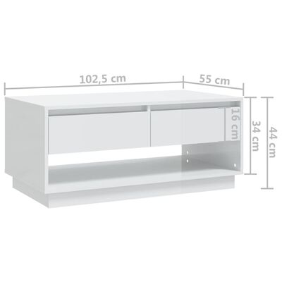 vidaXL Coffee Table High Gloss White 102.5x55x44 cm Engineered Wood