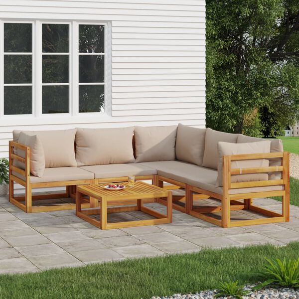 vidaXL 6 Piece Garden Lounge Set with Taupe Cushions Solid Wood