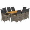 vidaXL 9 Piece Garden Dining Set with Cushions Grey Poly Rattan