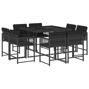 vidaXL 9 Piece Garden Dining Set with Cushions Black Poly Rattan