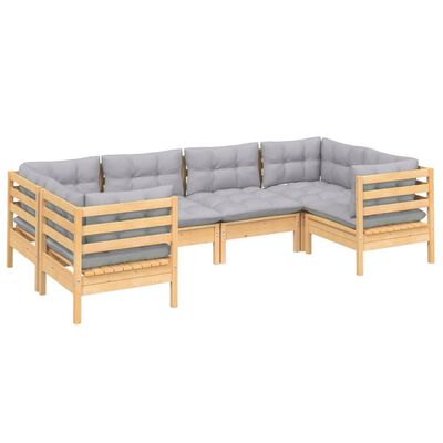 vidaXL 6 Piece Garden Lounge Set with Grey Cushions Pinewood
