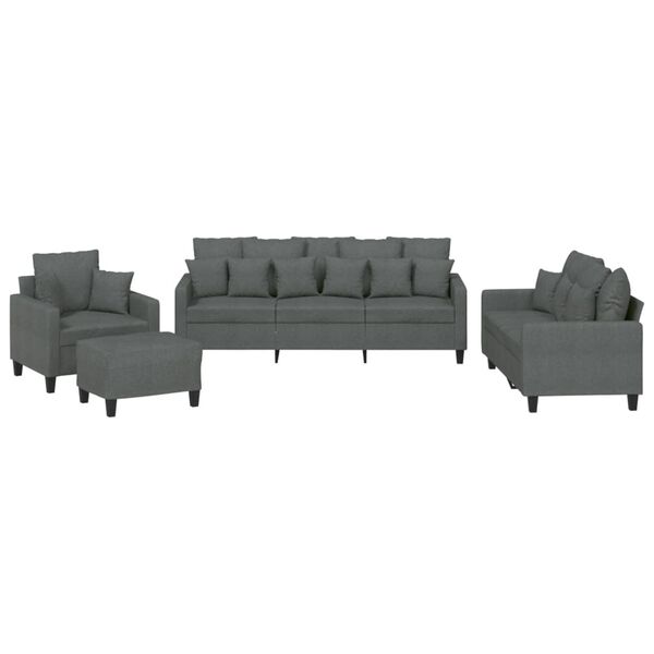 vidaXL 4 Piece Sofa Set with Pillows Dark Grey Fabric