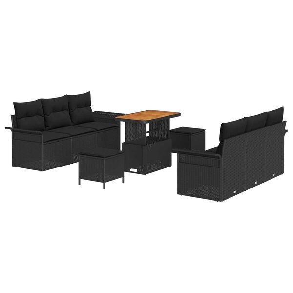vidaXL Garden Sofa Set with Cushion 9 pcs Black Poly Rattan