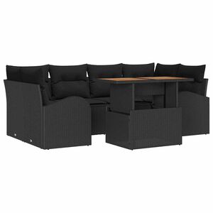 vidaXL Garden Sofa Set with Storage 7 pcs Black Poly rattan
