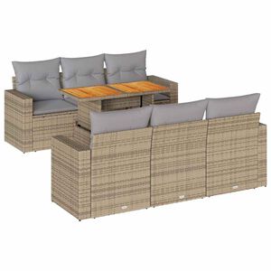 vidaXL 7 Piece Garden Sofa Set with Cushions Beige Poly Rattan