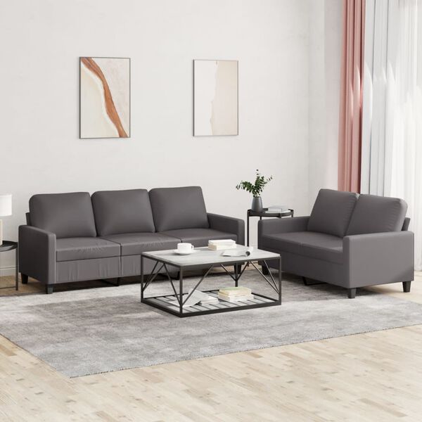 vidaXL 2 Piece Sofa Set with Cushions Grey Faux Leather