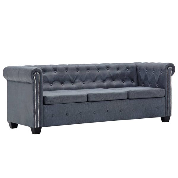 vidaXL Chesterfield Sofa Set Artificial Suede Leather Grey