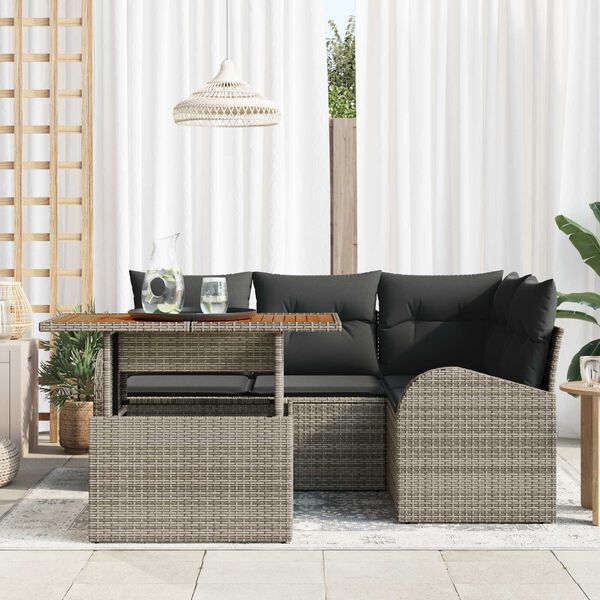 vidaXL Garden Sofa Set with Storage 5 pcs Grey Poly rattan