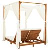 vidaXL Double Sun Lounger with Curtains & Cushions Solid Acacia Wood