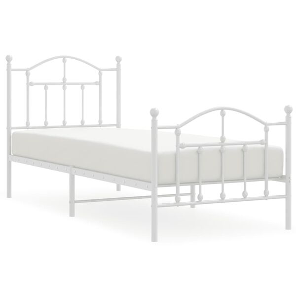 vidaXL Metal Bed Frame without Mattress with Footboard White 90x190cm