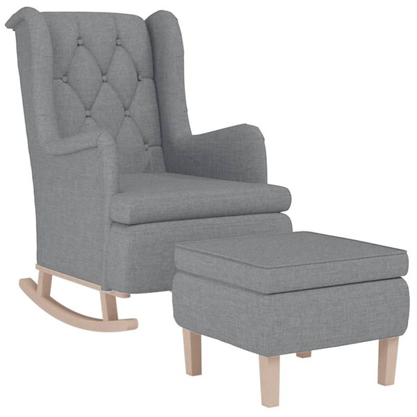 vidaXL Armchair with Rocking Legs and Stool Light Grey Fabric