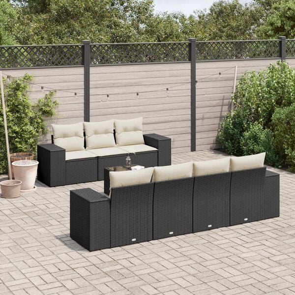 vidaXL 8 Piece Garden Sofa Set with Cushions Black Poly Rattan