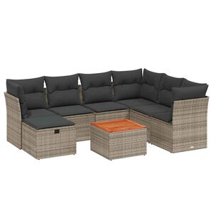 vidaXL 8 Piece Garden Sofa Set with Cushions Grey Poly Rattan
