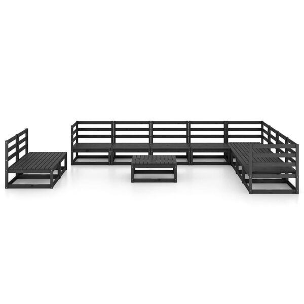 vidaXL 11 Piece Garden Lounge Set Black Solid Pinewood