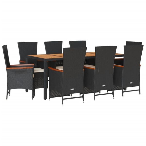 vidaXL 9 Piece Garden Dining Set with Cushions Black Poly Rattan