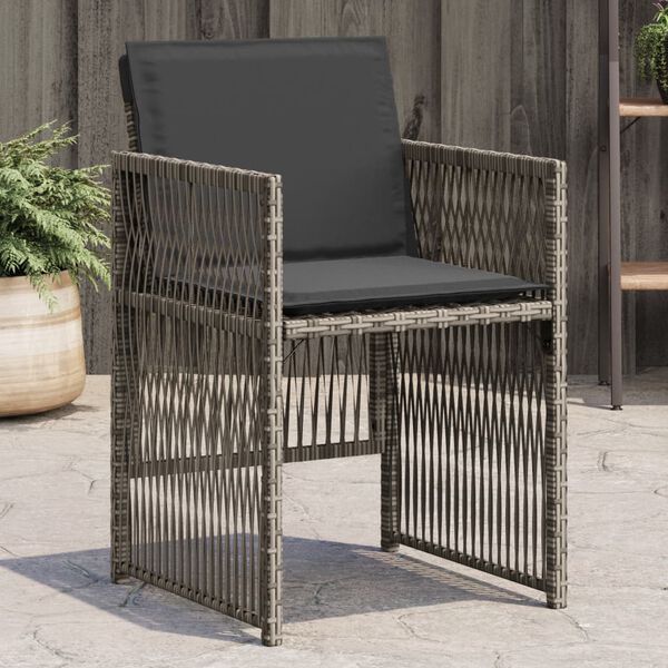 vidaXL Garden Chairs with Cushions 4 pcs Grey Poly Rattan
