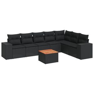 vidaXL 8 Piece Garden Sofa Set with Cushions Black Poly Rattan