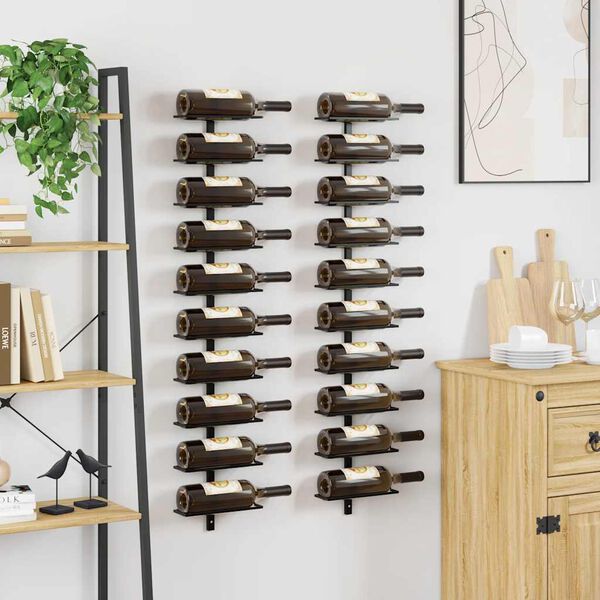 vidaXL Wall-mounted Wine Racks for 20 Bottles 2 pcs Black Metal