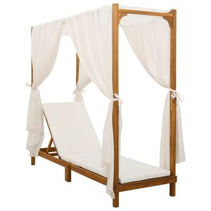 vidaXL Single Sun Lounger with Canopy and Curtains Solid Acacia Wood