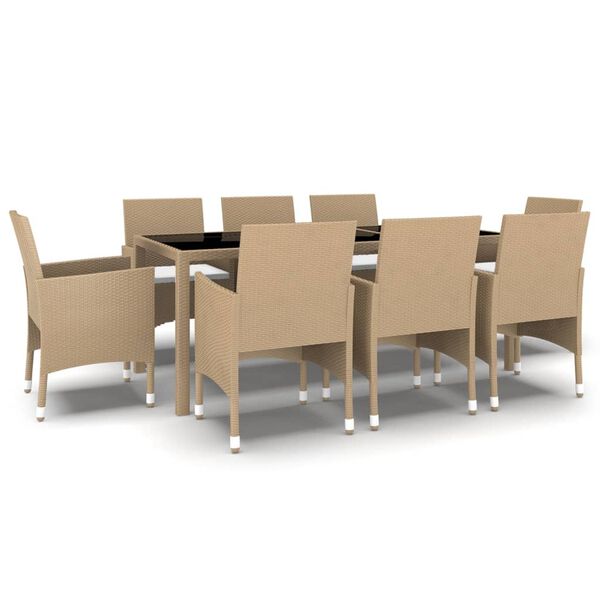 vidaXL 9 Piece Garden Dining Set Poly Rattan Beige