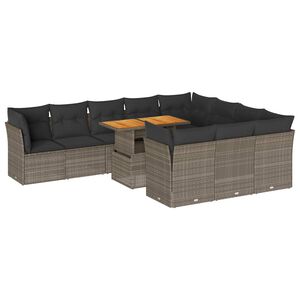 vidaXL 11 Piece Garden Sofa Set with Cushions Grey Poly Rattan