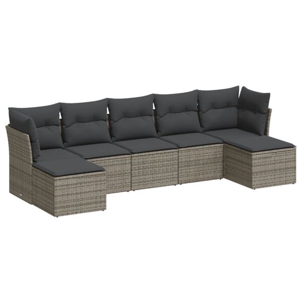 vidaXL 7 Piece Garden Sofa Set with Cushions Grey Poly Rattan