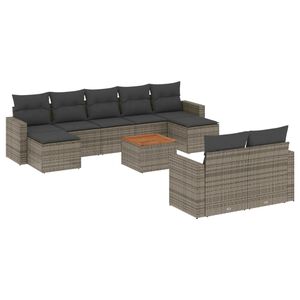 vidaXL 10 Piece Garden Sofa Set with Cushions Grey Poly Rattan