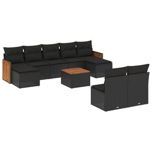 vidaXL 10 Piece Garden Sofa Set with Cushions Black Poly Rattan