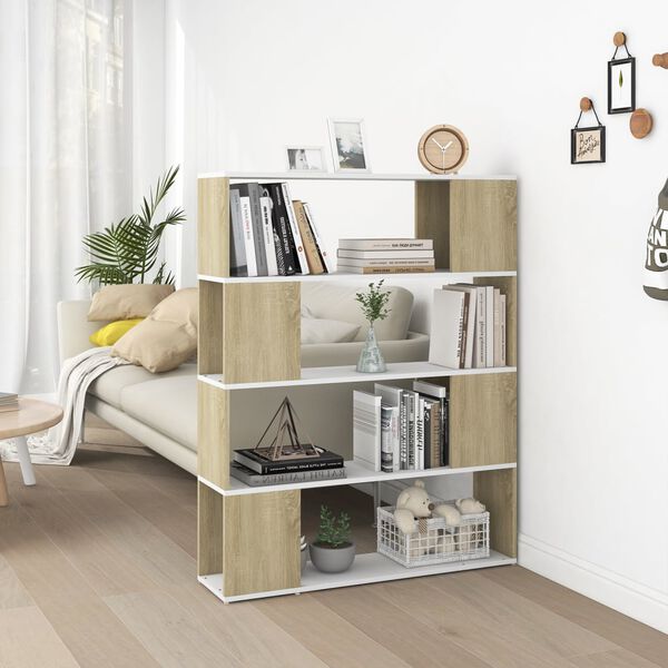 vidaXL Book Cabinet Room Divider White and Sonoma Oak 100x24x124 cm