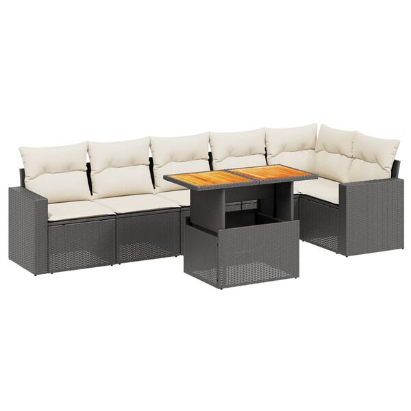 vidaXL 7 Piece Garden Sofa Set with Cushions Black Poly Rattan