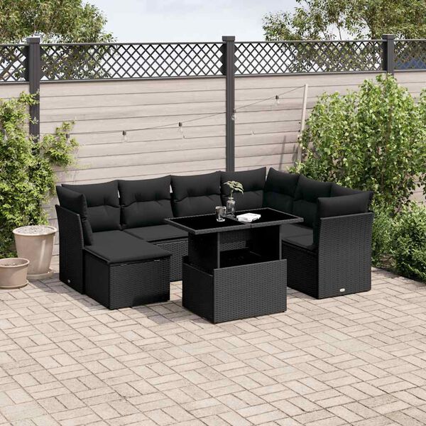 vidaXL 8 Piece Garden Sofa Set with Cushions Black Poly Rattan