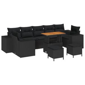 vidaXL Garden Sofa Set Height-Adjustable 10 pcs Black Poly Rattan