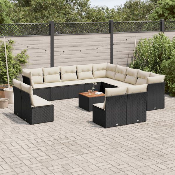 vidaXL 14 Piece Garden Sofa Set with Cushions Black Poly Rattan
