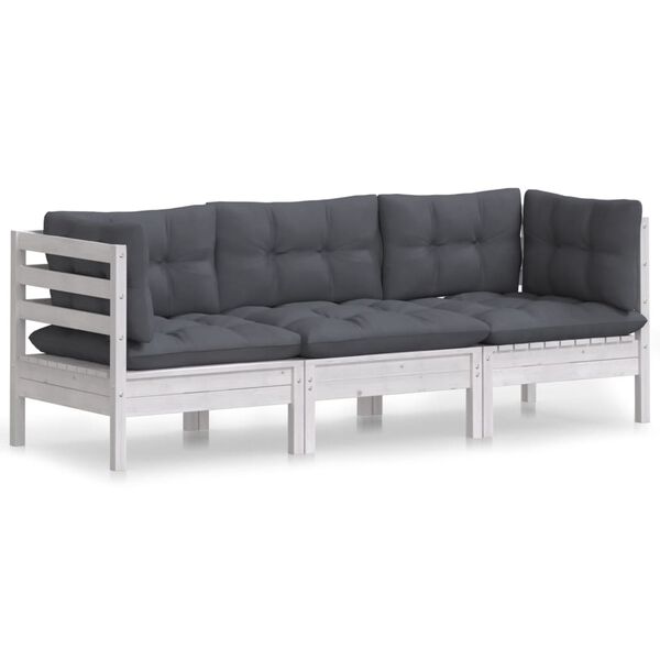 vidaXL 3-Seater Garden Sofa with Anthracite Cushions Solid Pinewood