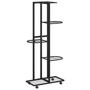 vidaXL Flower Stand | Black | Powder-coated iron | Tall | Rollable