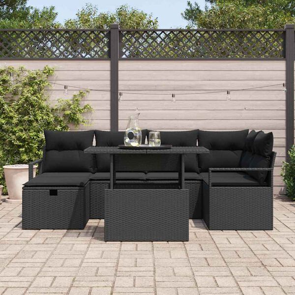 vidaXL Garden Sofa Set with Cushion 7 pcs Black Poly rattan
