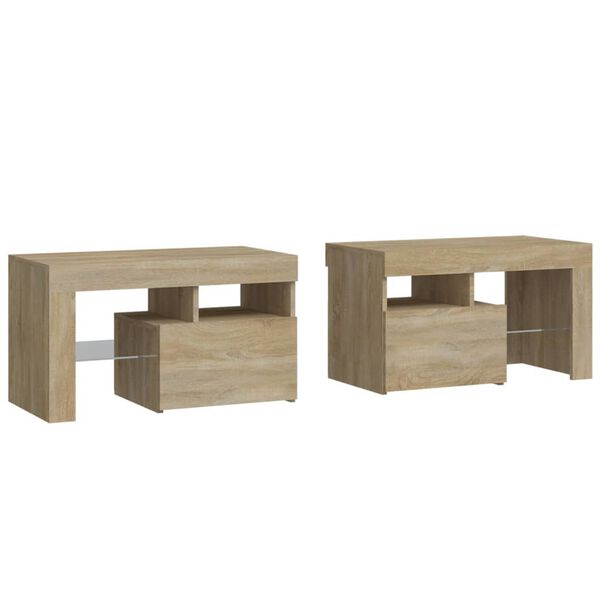 vidaXL Bedside Cabinets 2 pcs with LED Lights Sonoma Oak 70x36.5x40 cm
