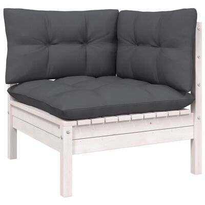 vidaXL Garden Corner Sofa with Cushions White Solid Pinewood