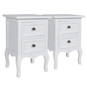vidaXL Bedside Cabinet | Set of 2 | White | MDF, brushed pine | Medium