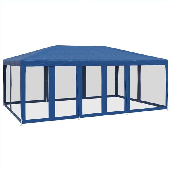vidaXL Party Tent with 10 Mesh Sidewalls Blue 6x4 m HDPE