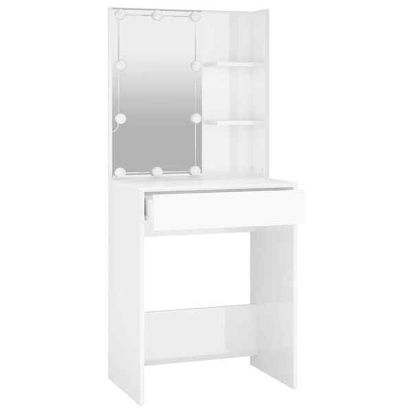 vidaXL Dressing Table with LED High Gloss White 60x40x140 cm