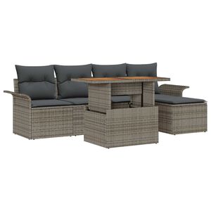 vidaXL Garden Sofa Set with Storage 6 pcs Grey Poly rattan