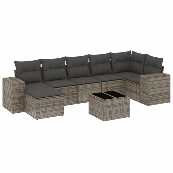 vidaXL 8 Piece Garden Sofa Set with Cushions Grey Poly Rattan