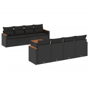 vidaXL 9 Piece Garden Sofa Set with Cushions Black Poly Rattan