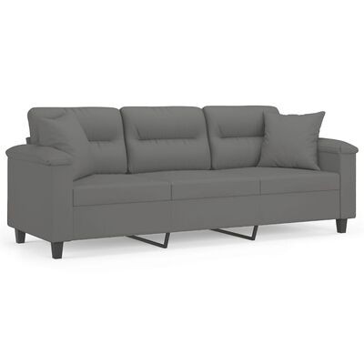 vidaXL 3-Seater Sofa with Pillows Dark Grey 180 cm Microfibre Fabric